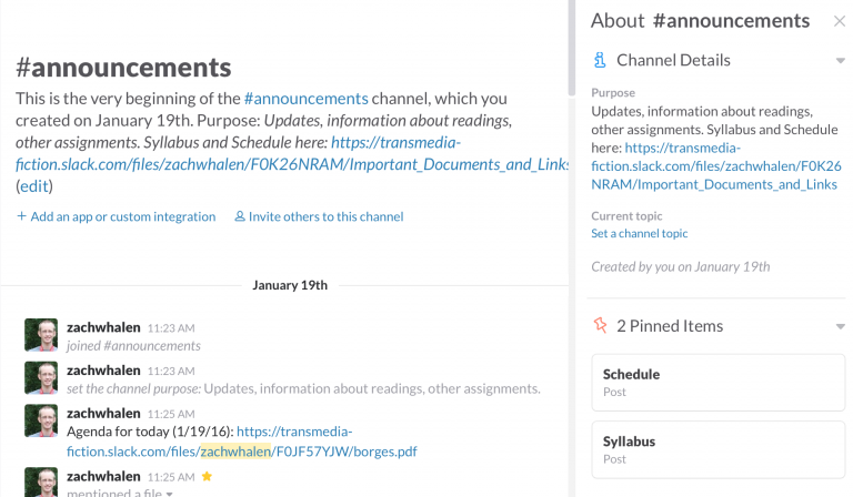 Screenshot of Slack Channel